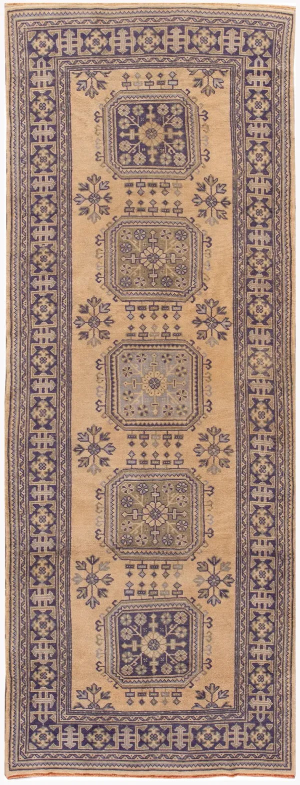 Vintage Turkish Tribal Runner Rug - Apadana - Beige - Beige