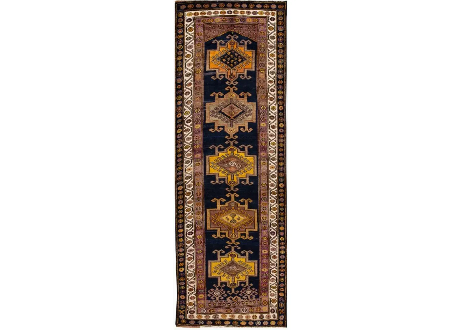 Vintage Turkish Azeri Runner Rug - Apadana - Blue - Blue