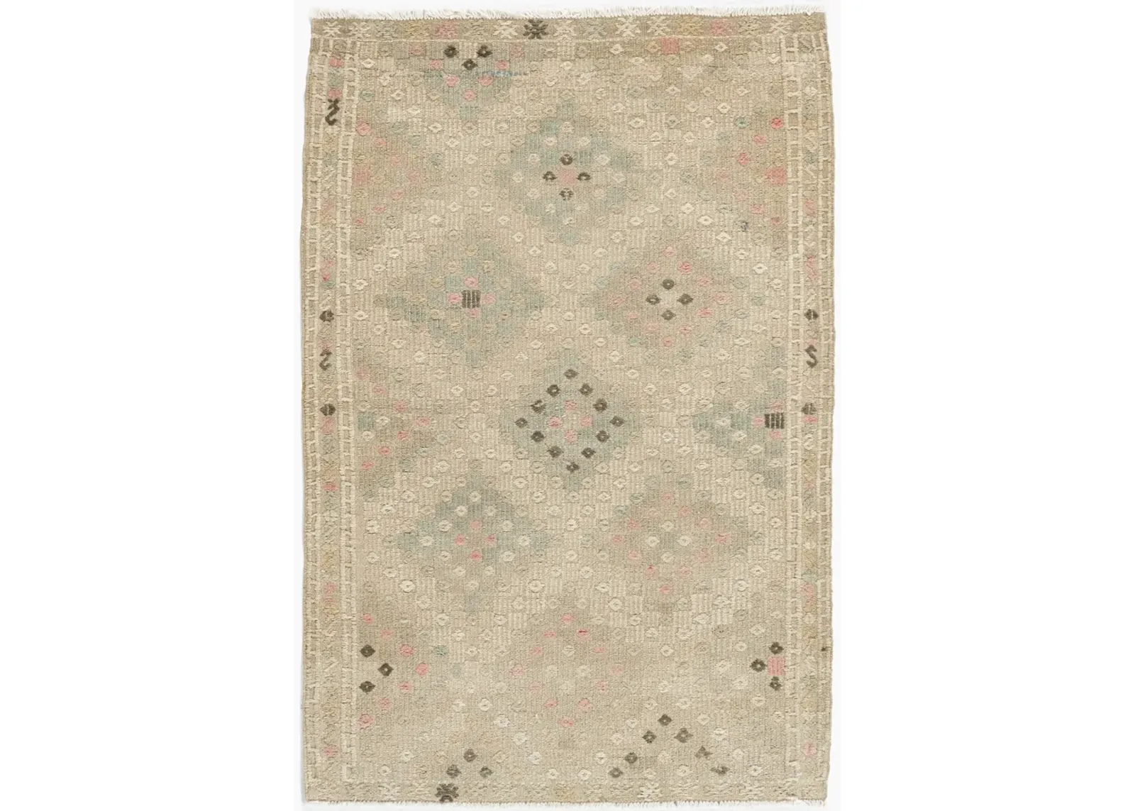 Beige Turkish Jajim Area Rug 2'10 X 4'2 - beige