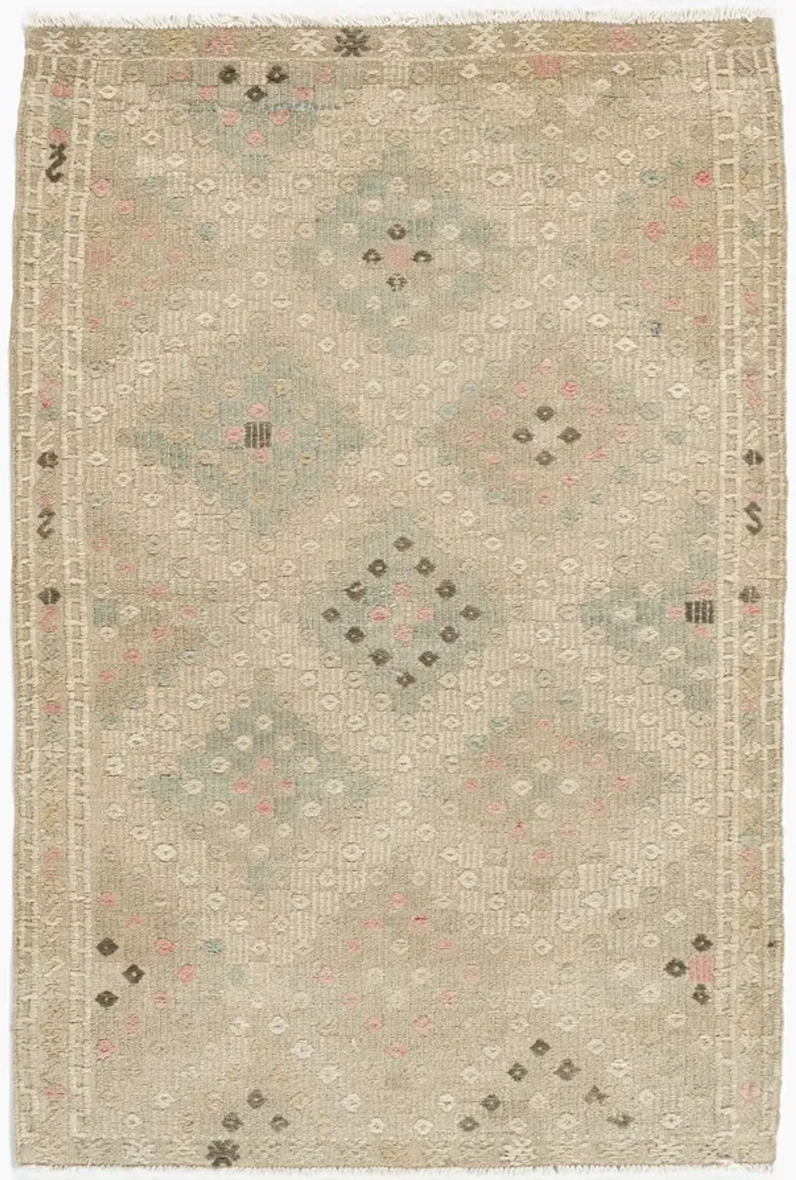 Beige Turkish Jajim Area Rug 2'10 X 4'2 - beige