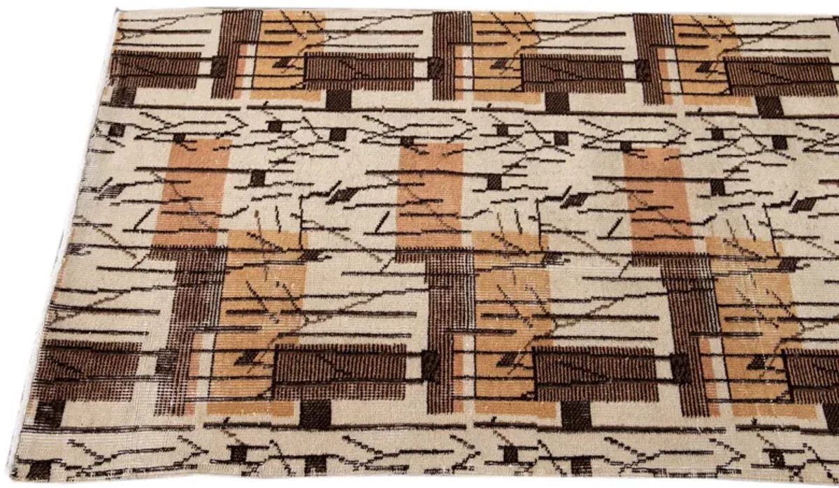 Vintage Turkish Abstract Runner Rug - Apadana - Brown - Brown