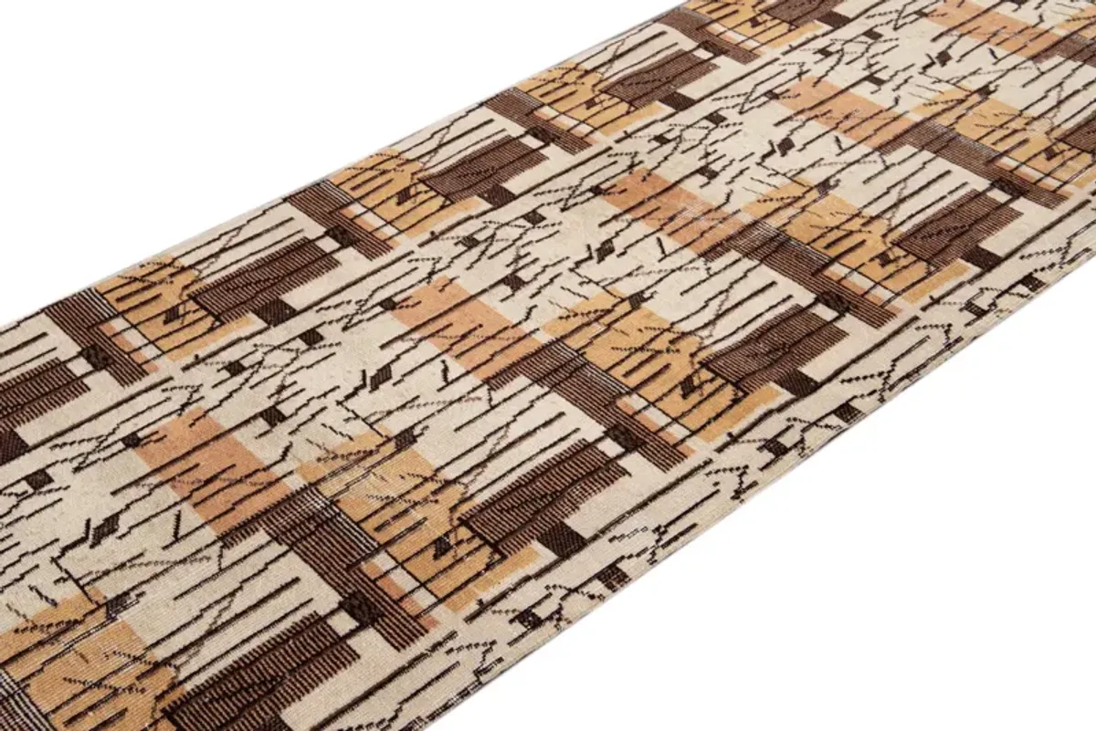 Vintage Turkish Abstract Runner Rug - Apadana - Brown - Brown