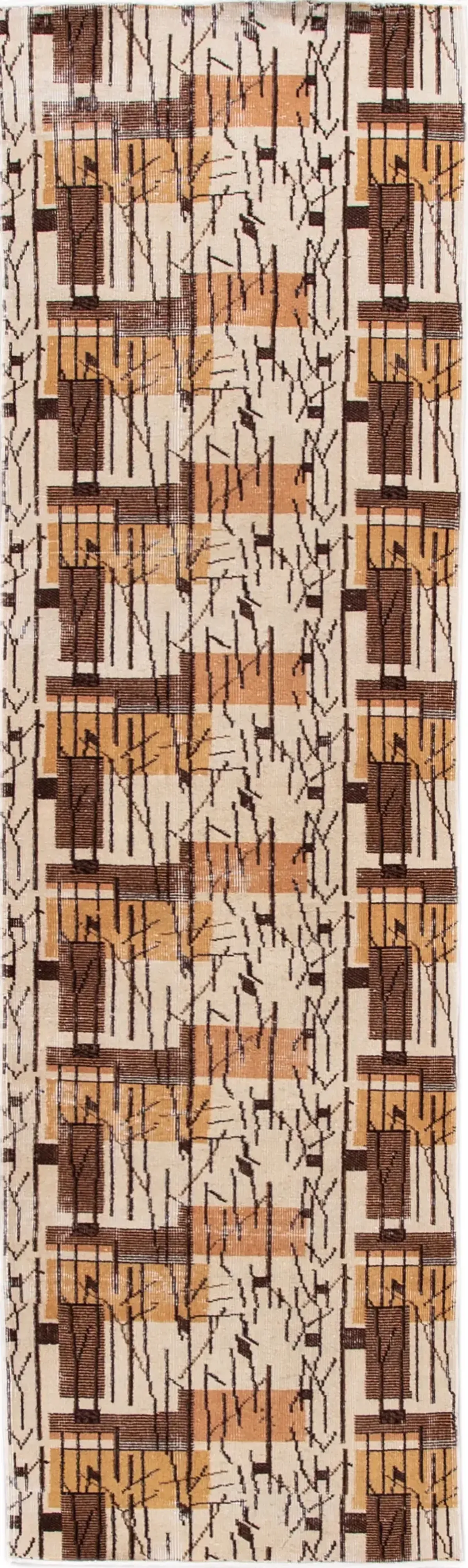 Vintage Turkish Abstract Runner Rug - Apadana - Brown - Brown