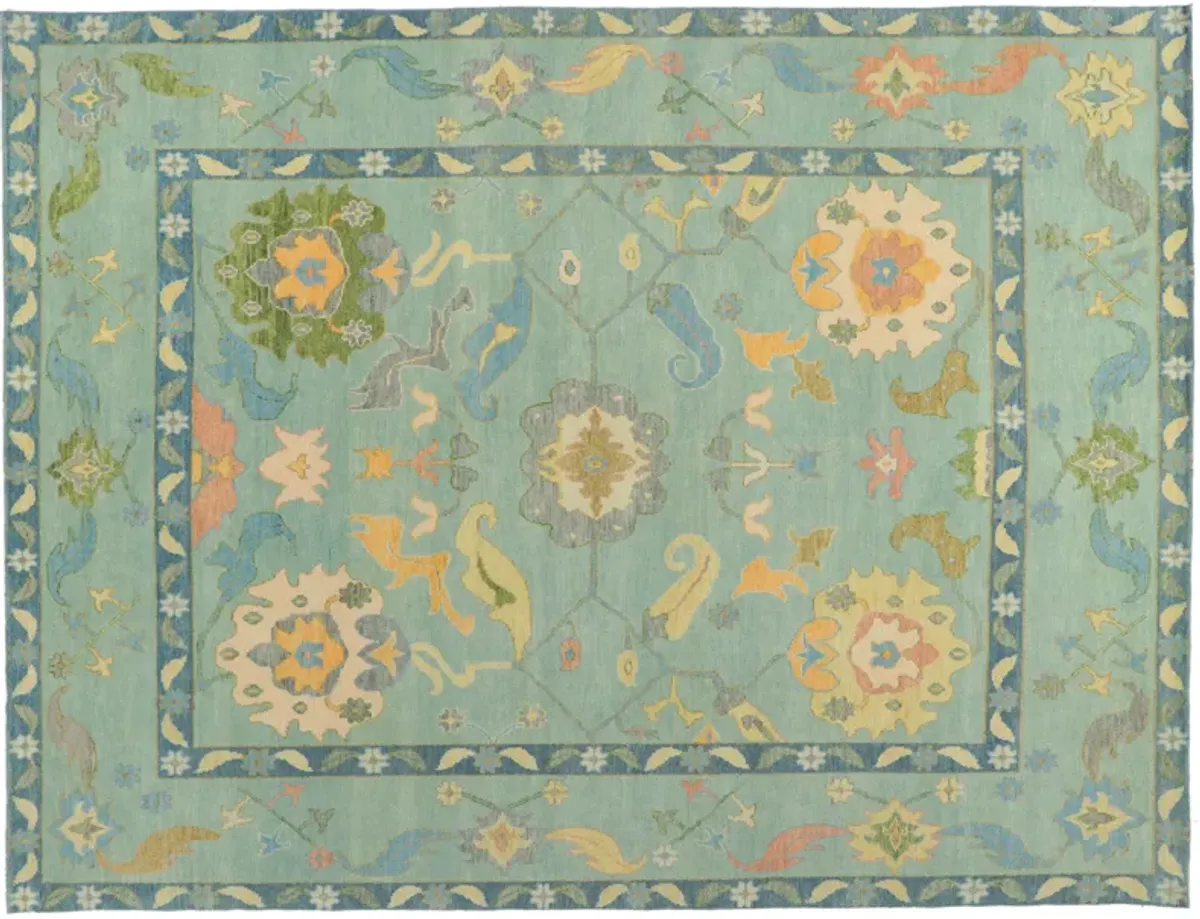 Colorful Oushak Rug - 9'00 x 11'11 - Esmaili Rugs & Antiques - Blue - Blue