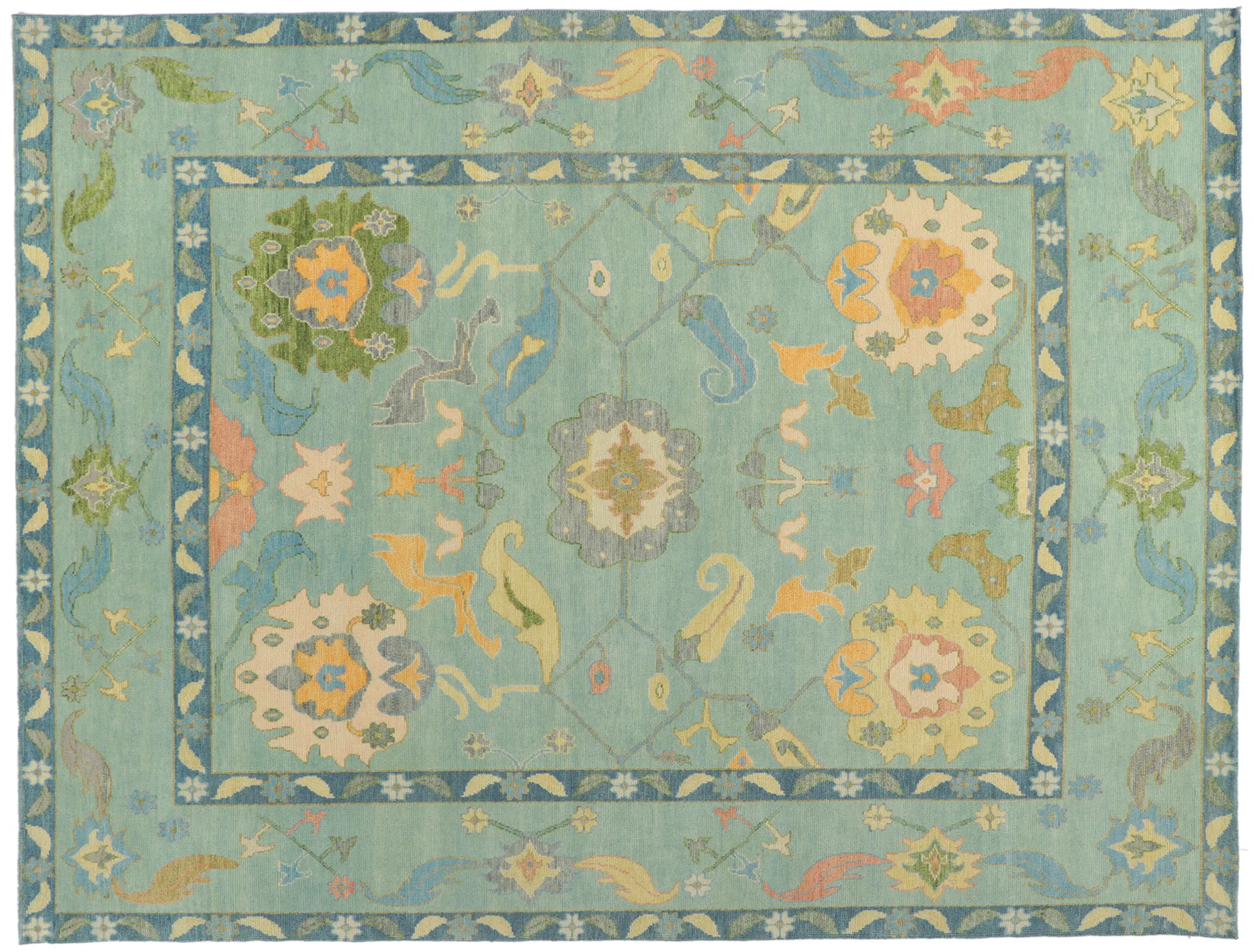 Colorful Oushak Rug - 9'00 x 11'11 - Esmaili Rugs & Antiques - Blue - Blue