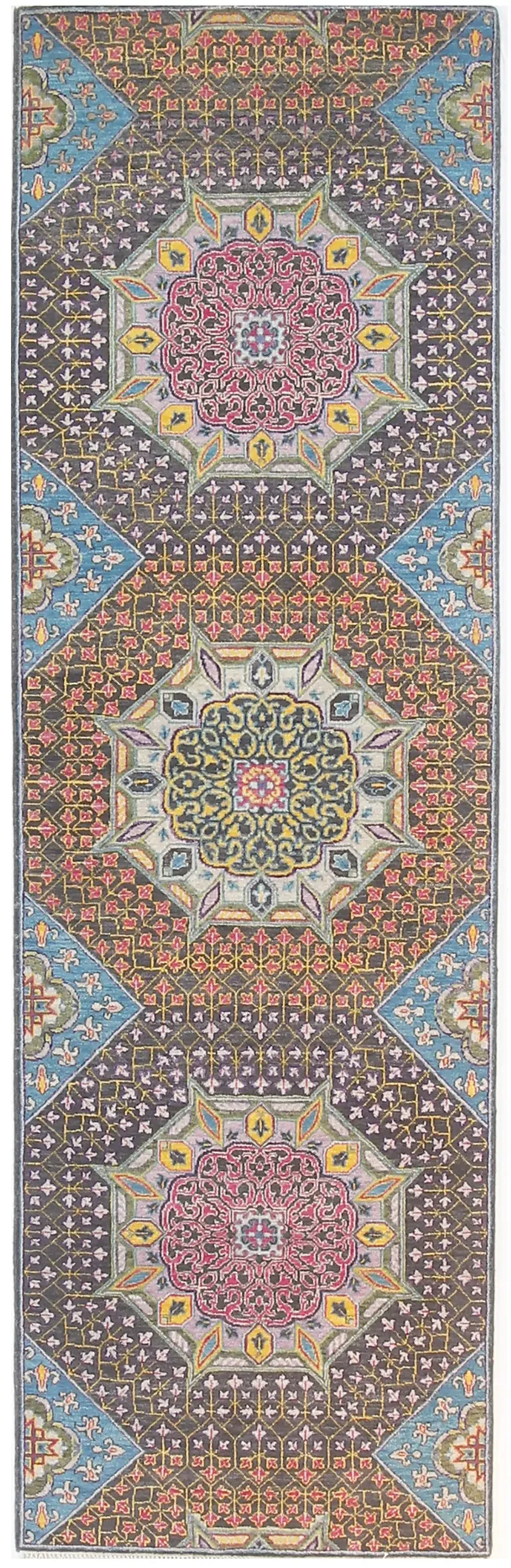 3" x 10" Sari Wool Mamluk Rug - Charcoal - F.J. Kashanian - Gray - Gray