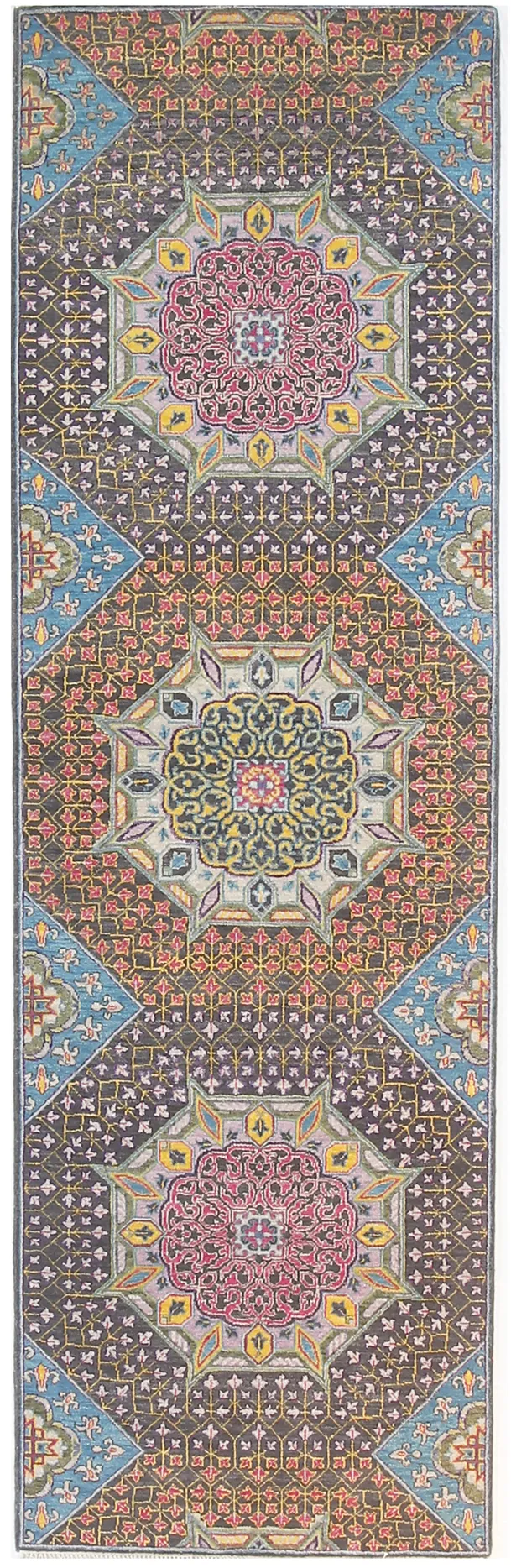 3" x 10" Sari Wool Mamluk Rug - Charcoal - F.J. Kashanian - Gray - Gray