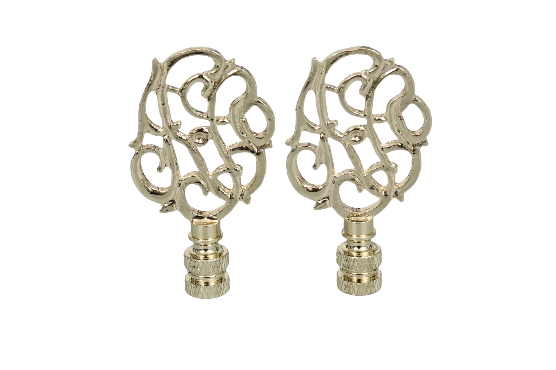 Scrolled Vine Brass Lamp Finials - a Pair By Interesting Things - Gold - Fits a standard size lamp harp