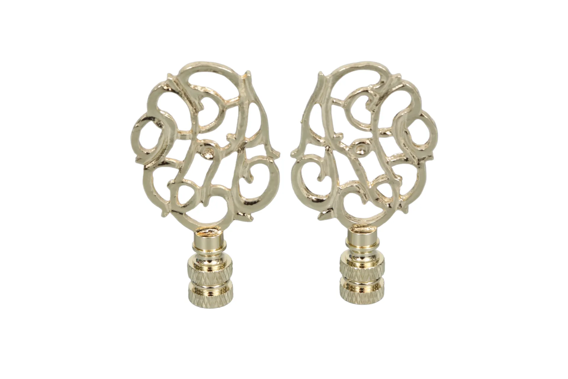 Scrolled Vine Brass Lamp Finials - a Pair By Interesting Things - Gold - Fits a standard size lamp harp