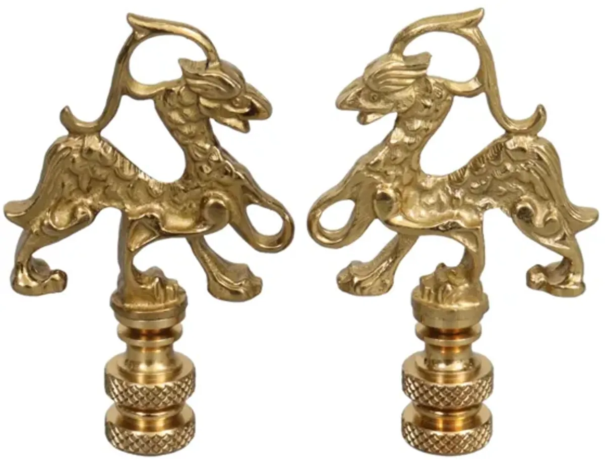 Qilin Goldtone Lamp Finials - a Pair By Interesting Things - Fits a standard size lamp harp