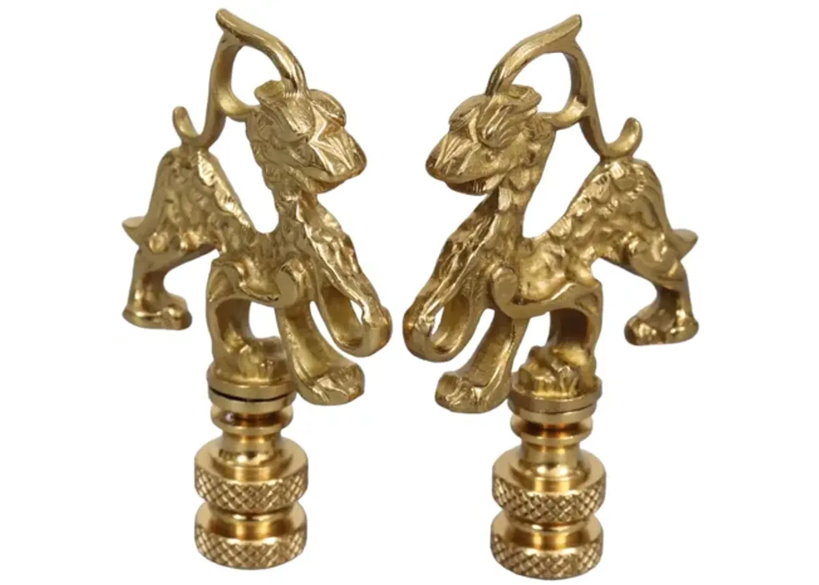 Qilin Goldtone Lamp Finials - a Pair By Interesting Things - Fits a standard size lamp harp