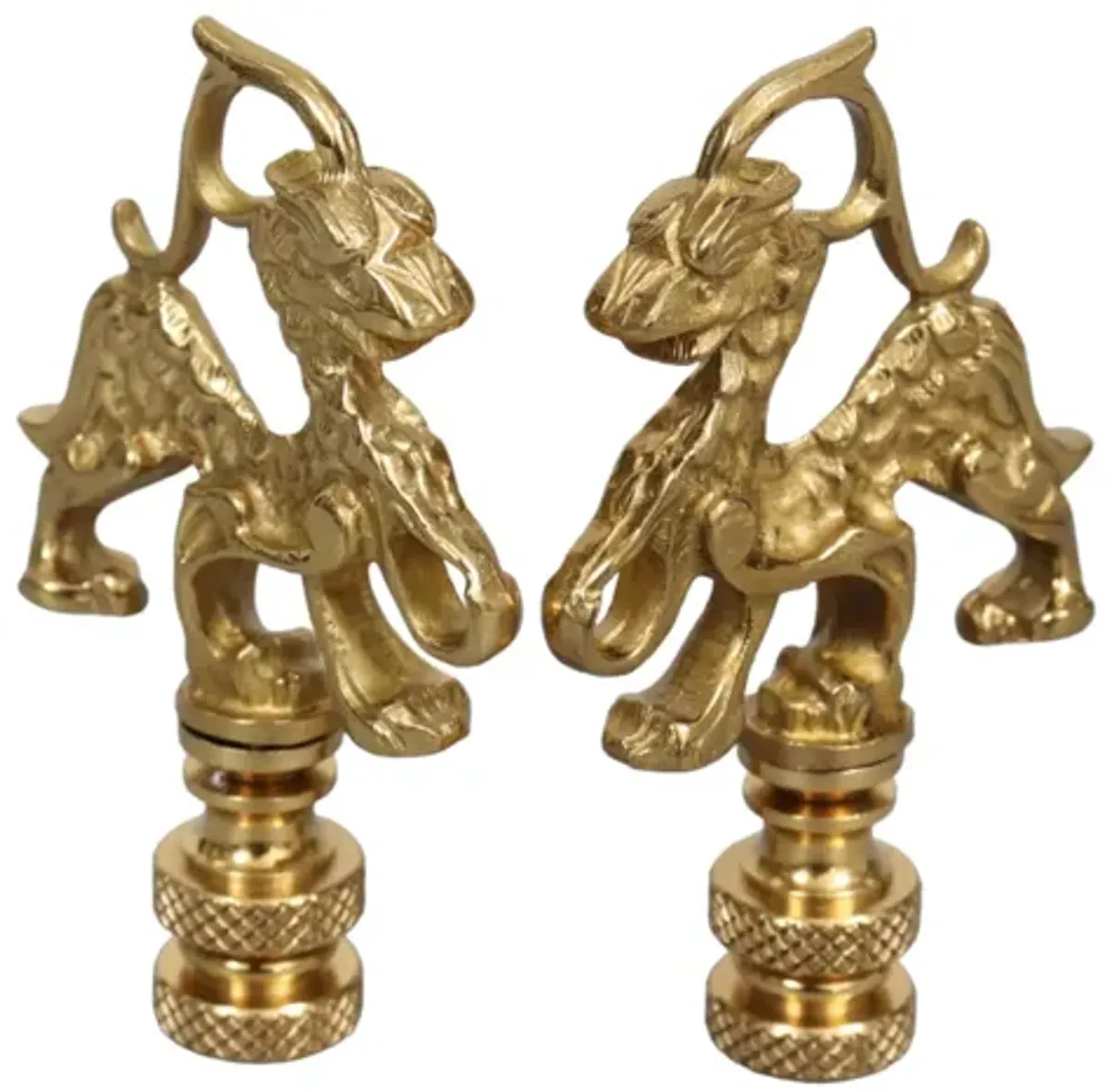 Qilin Goldtone Lamp Finials - a Pair By Interesting Things - Fits a standard size lamp harp