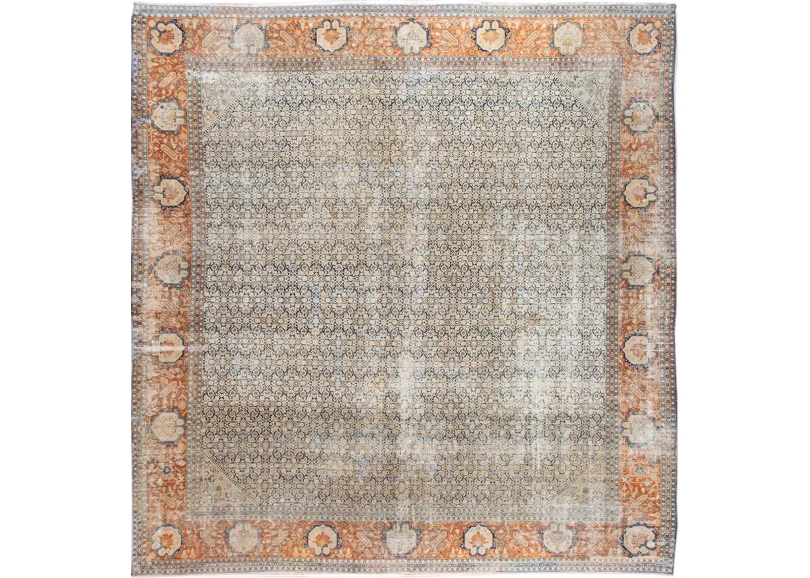 Antique Persian Tabriz Floral Rug - Apadana - Gray - Gray