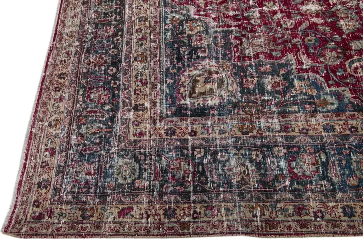 Vintage Persian Mashad Medallion Rug - Apadana - Red - Red