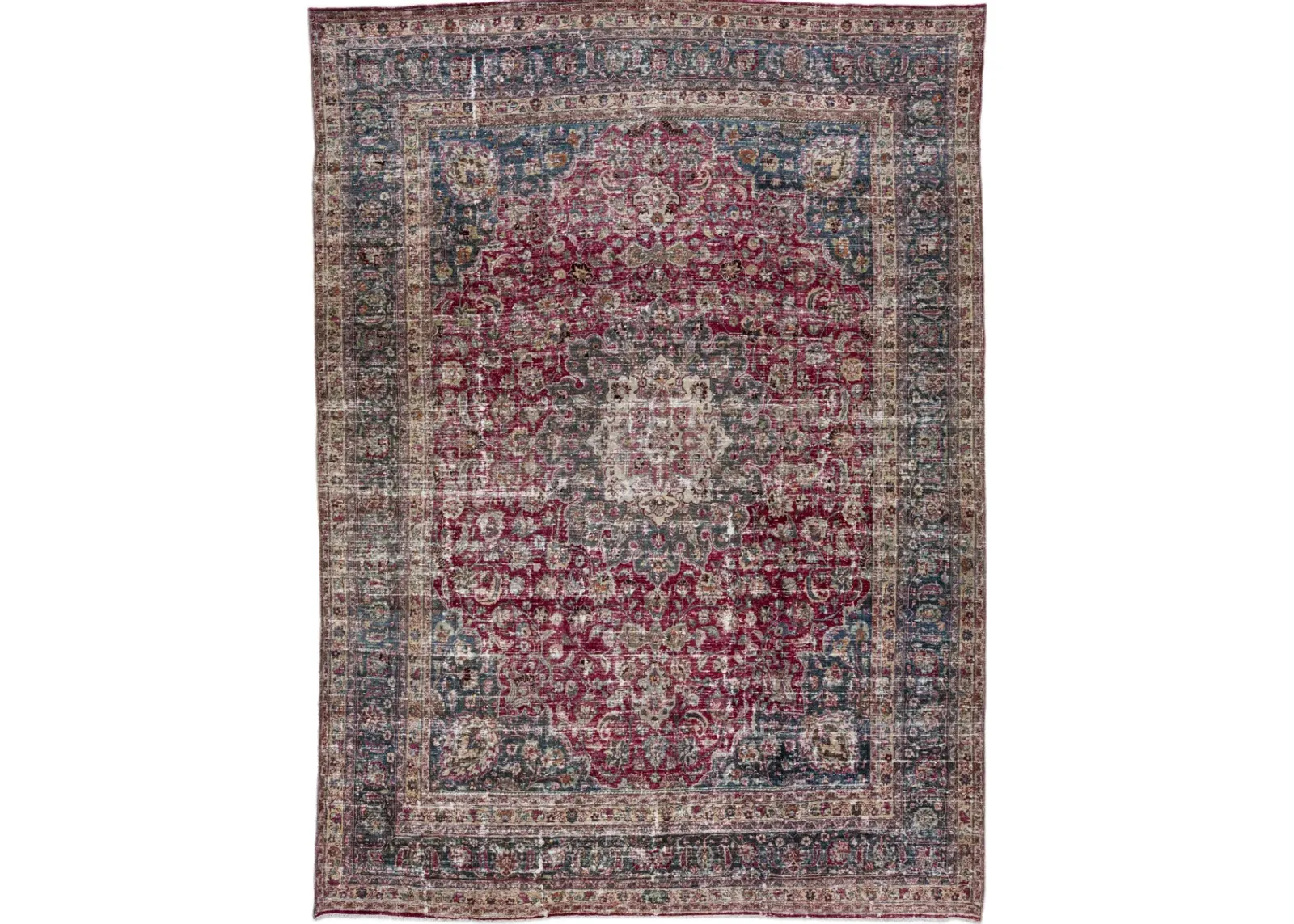 Vintage Persian Mashad Medallion Rug - Apadana - Red - Red