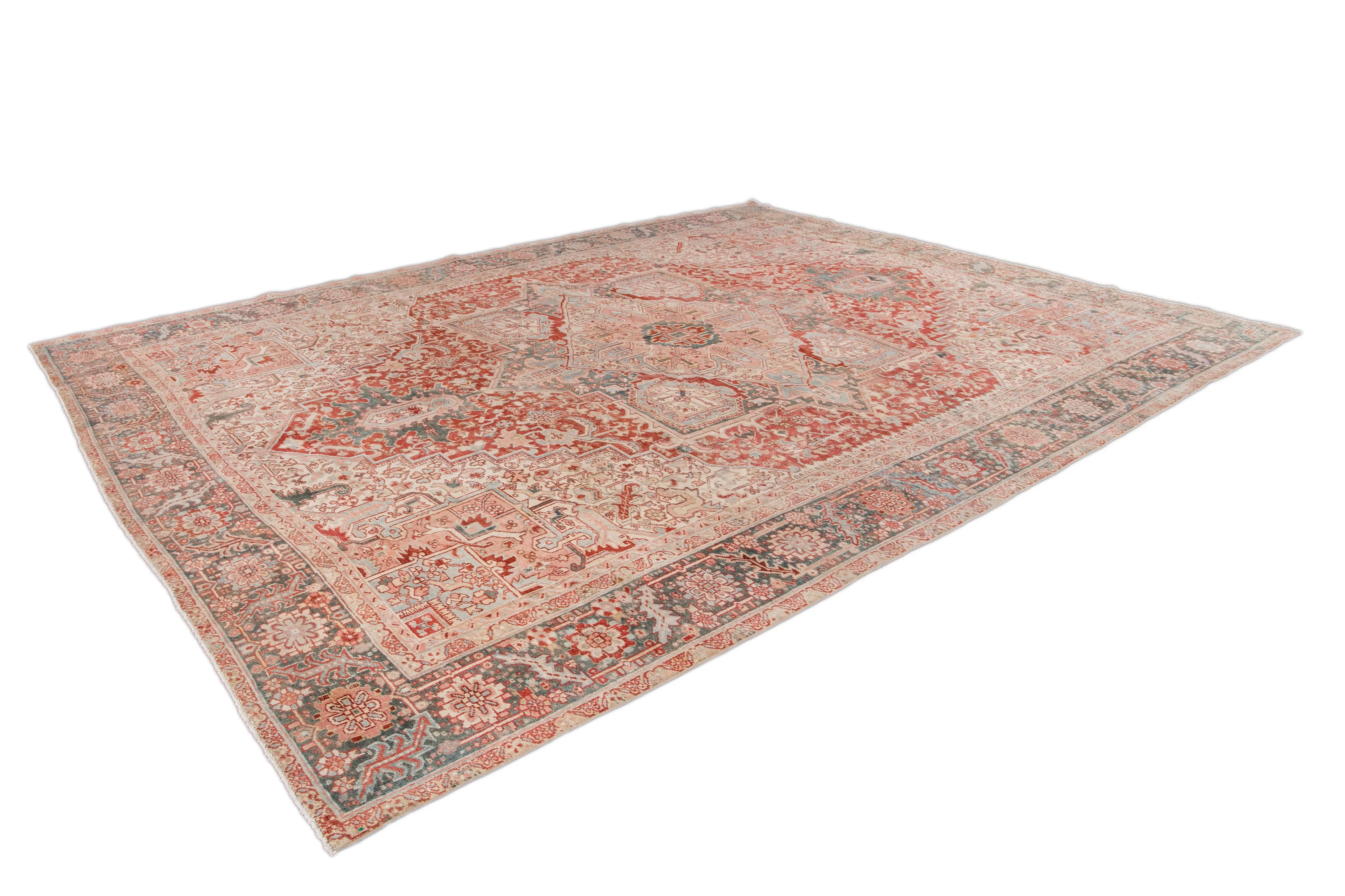 Vintage Persian Heriz Medallion Rug - Apadana - Pink - Pink