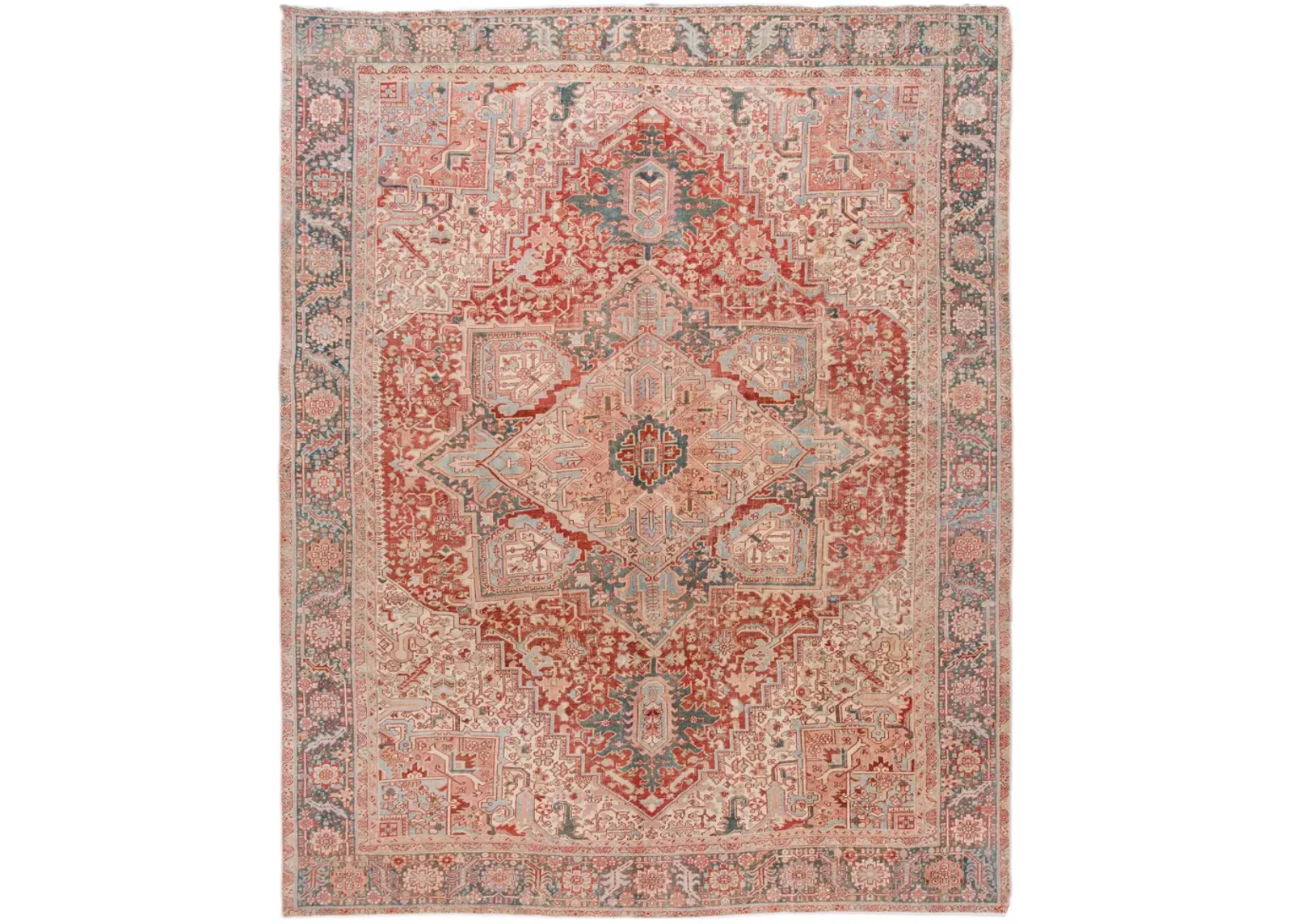 Vintage Persian Heriz Medallion Rug - Apadana - Pink - Pink