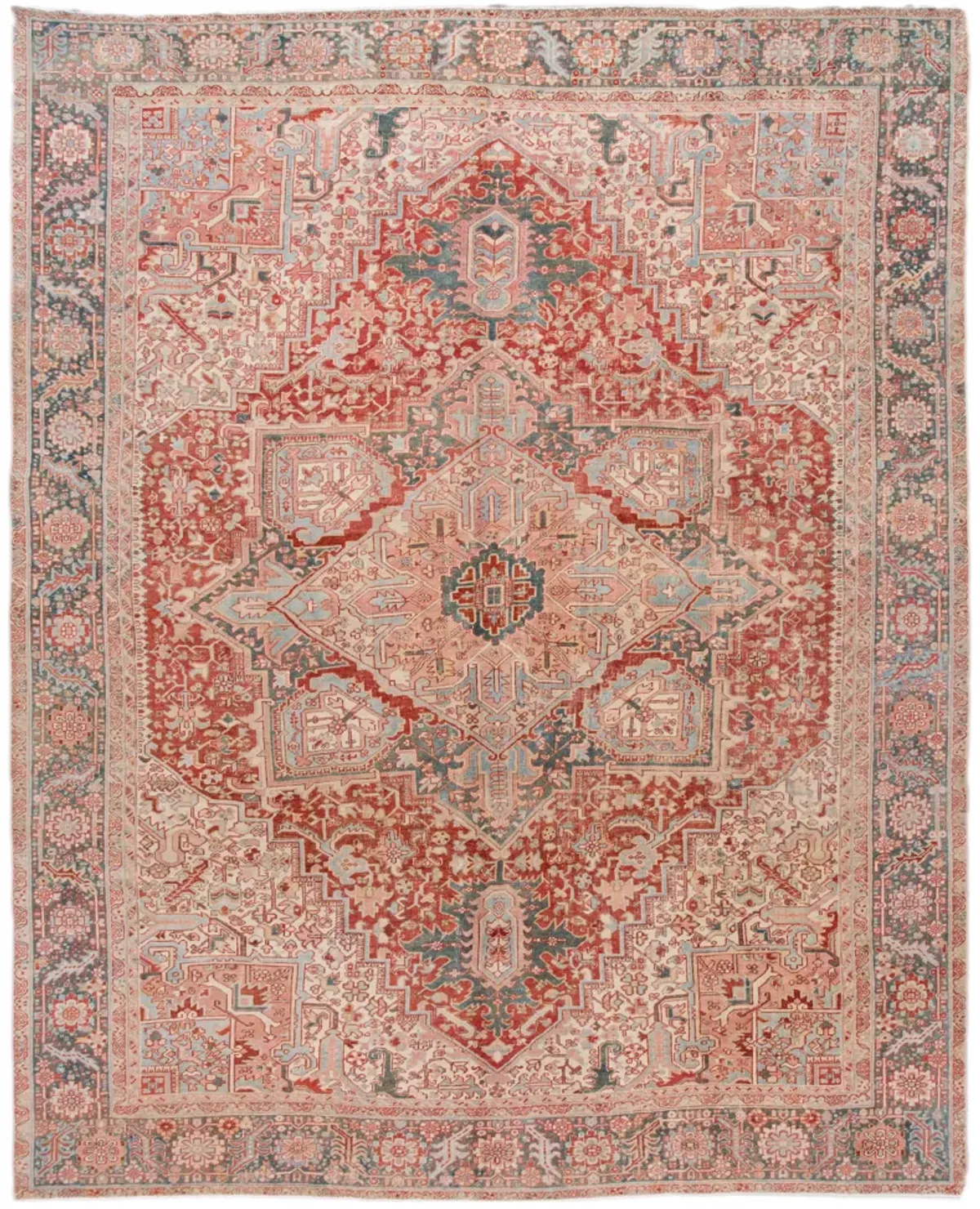 Vintage Persian Heriz Medallion Rug - Apadana - Pink - Pink