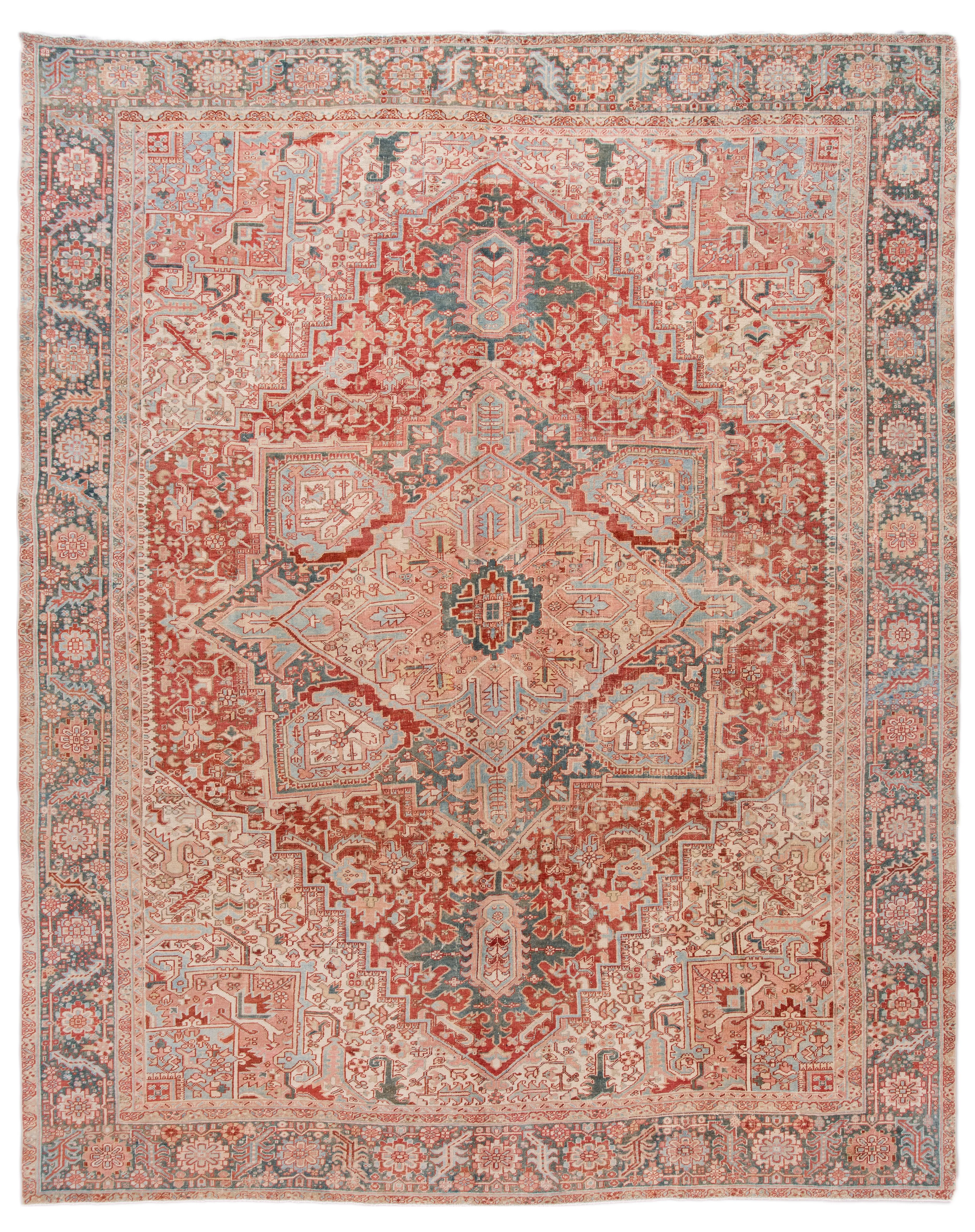 Vintage Persian Heriz Medallion Rug - Apadana - Pink - Pink