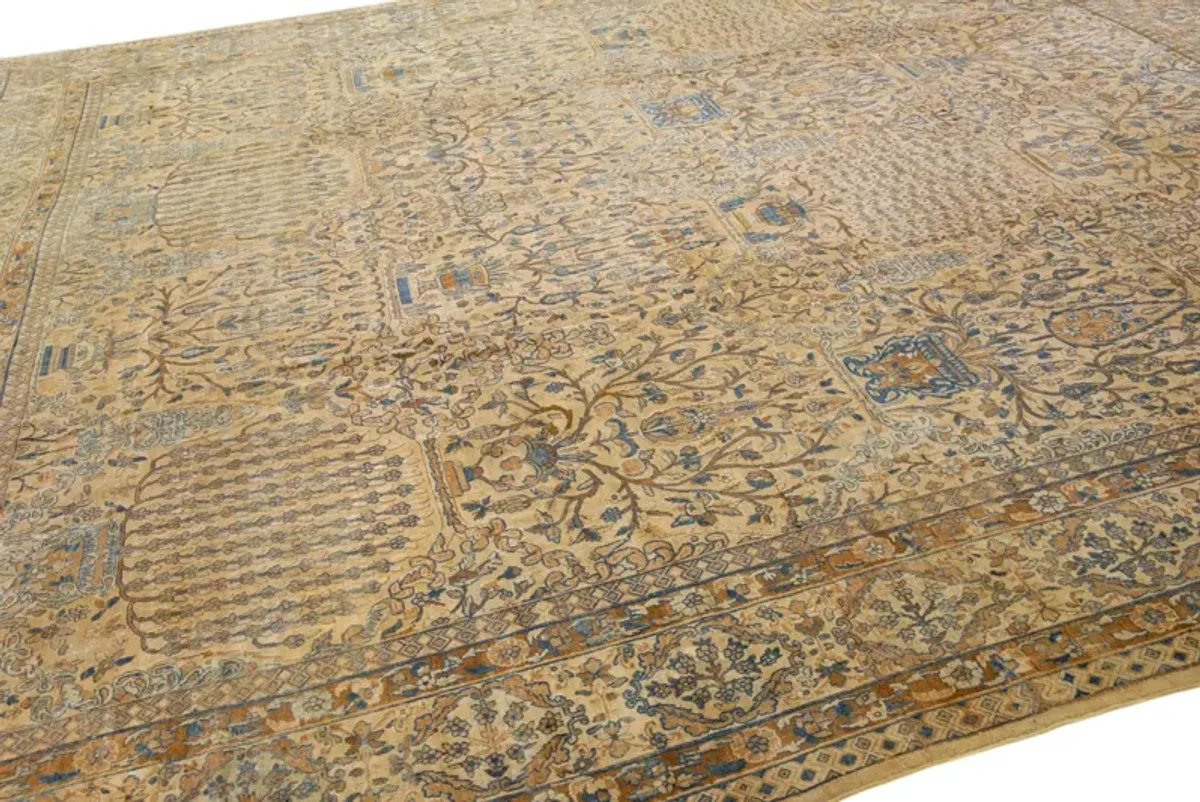 Antique Persian Kerman Floral Rug - Apadana - Gold - Gold