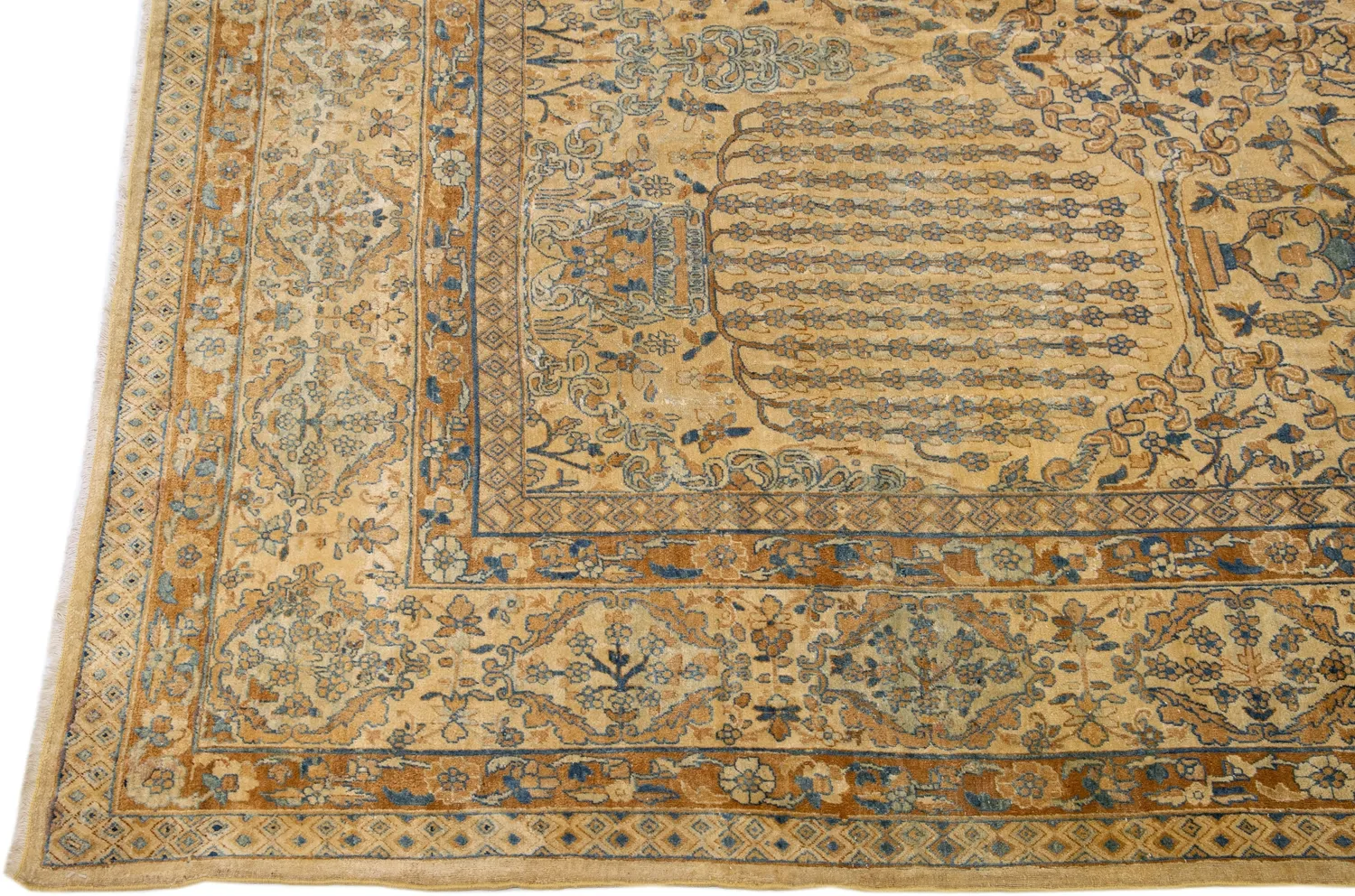 Antique Persian Kerman Floral Rug - Apadana - Gold - Gold