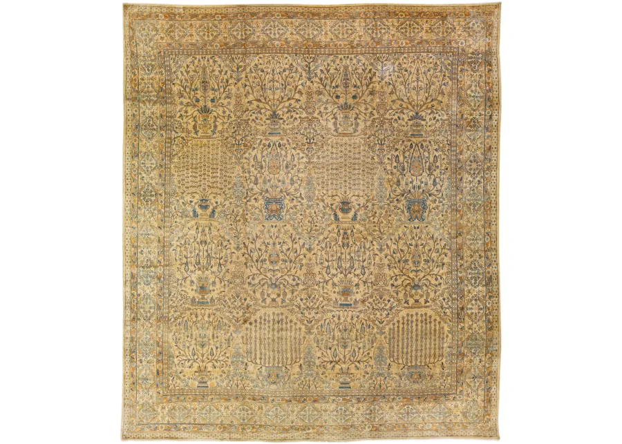 Antique Persian Kerman Floral Rug - Apadana - Gold - Gold