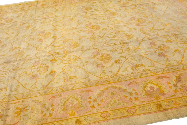 Antique Indian Agra Floral Rug - Apadana - Beige - Beige