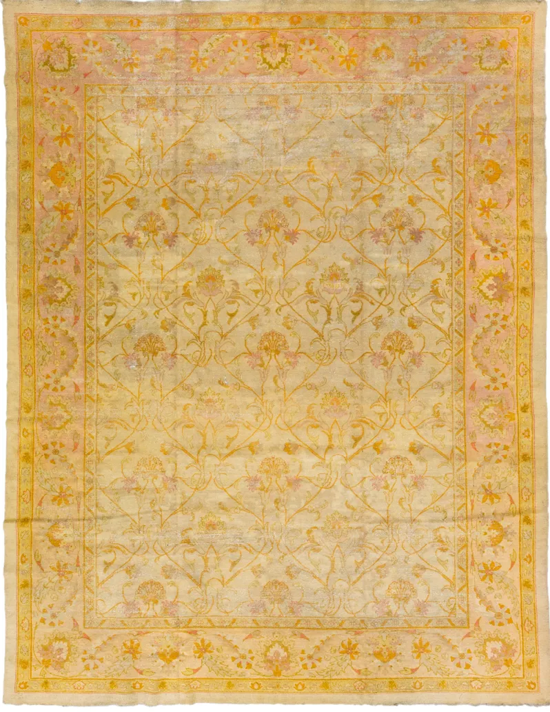 Antique Indian Agra Floral Rug - Apadana - Beige - Beige