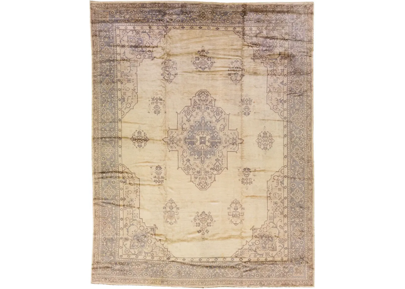 Antique Turkish Oushak Medallion Rug - Apadana - Beige - Beige