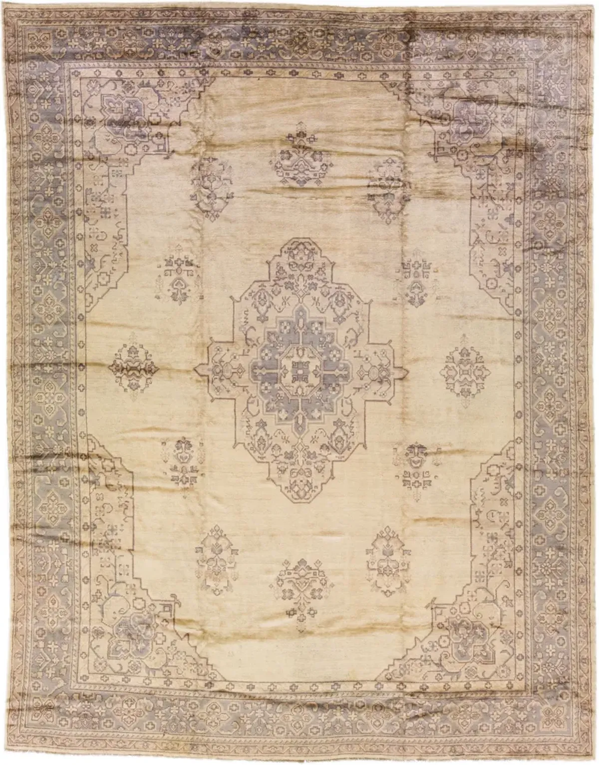 Antique Turkish Oushak Medallion Rug - Apadana - Beige - Beige