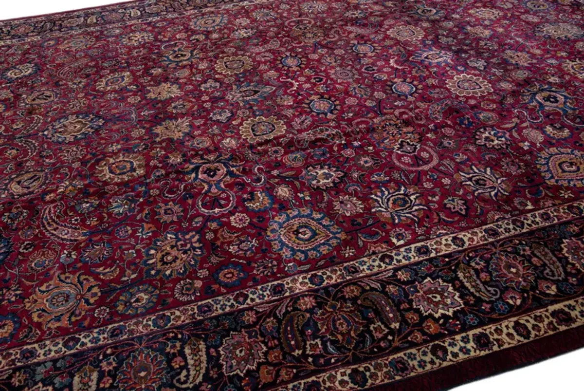 Antique Persian Mashad Floral Rug - Apadana - Red - Red