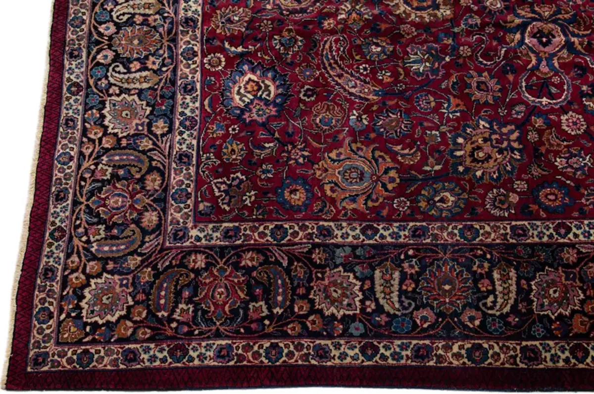 Antique Persian Mashad Floral Rug - Apadana - Red - Red