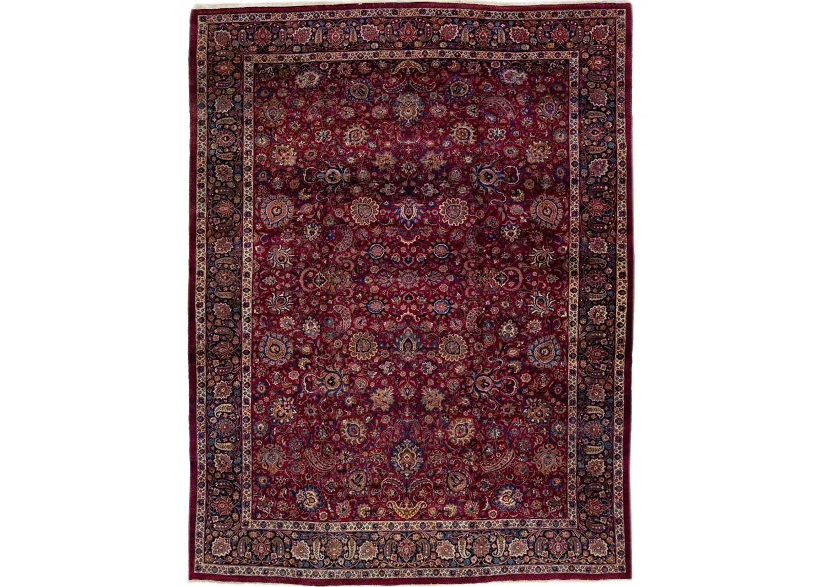 Antique Persian Mashad Floral Rug - Apadana - Red - Red