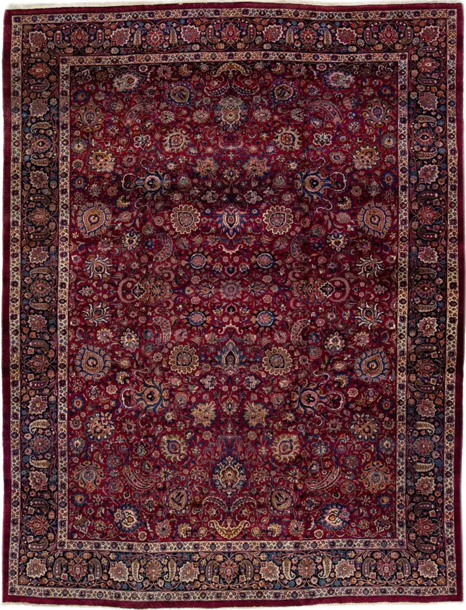 Antique Persian Mashad Floral Rug - Apadana - Red - Red