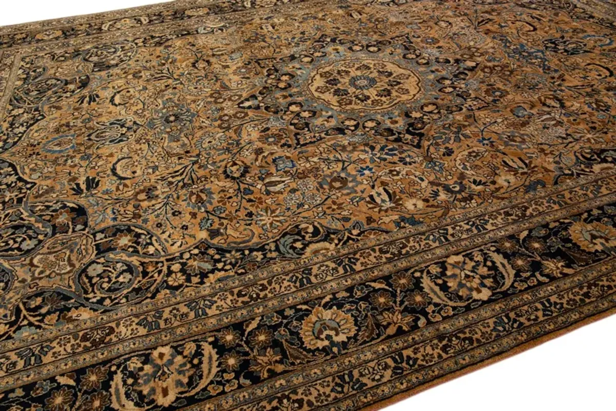 Antique Persian Mashad Floral Rug - Apadana - Beige - Beige