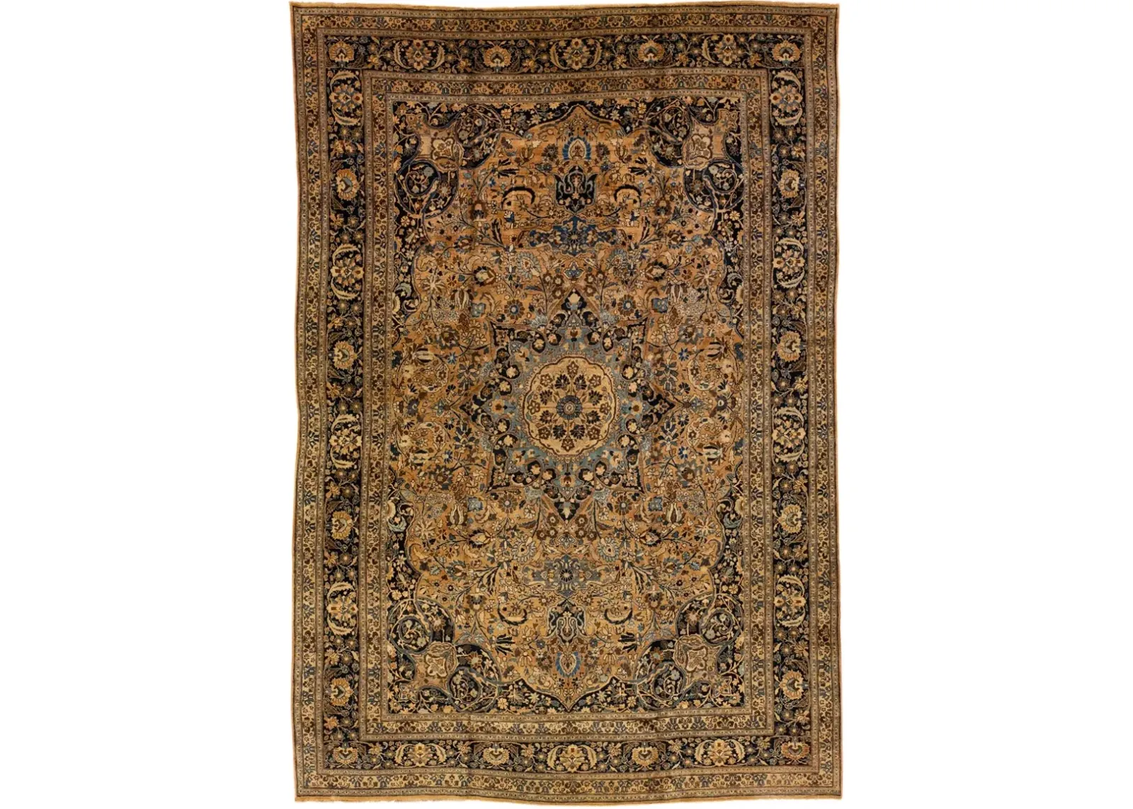 Antique Persian Mashad Floral Rug - Apadana - Beige - Beige