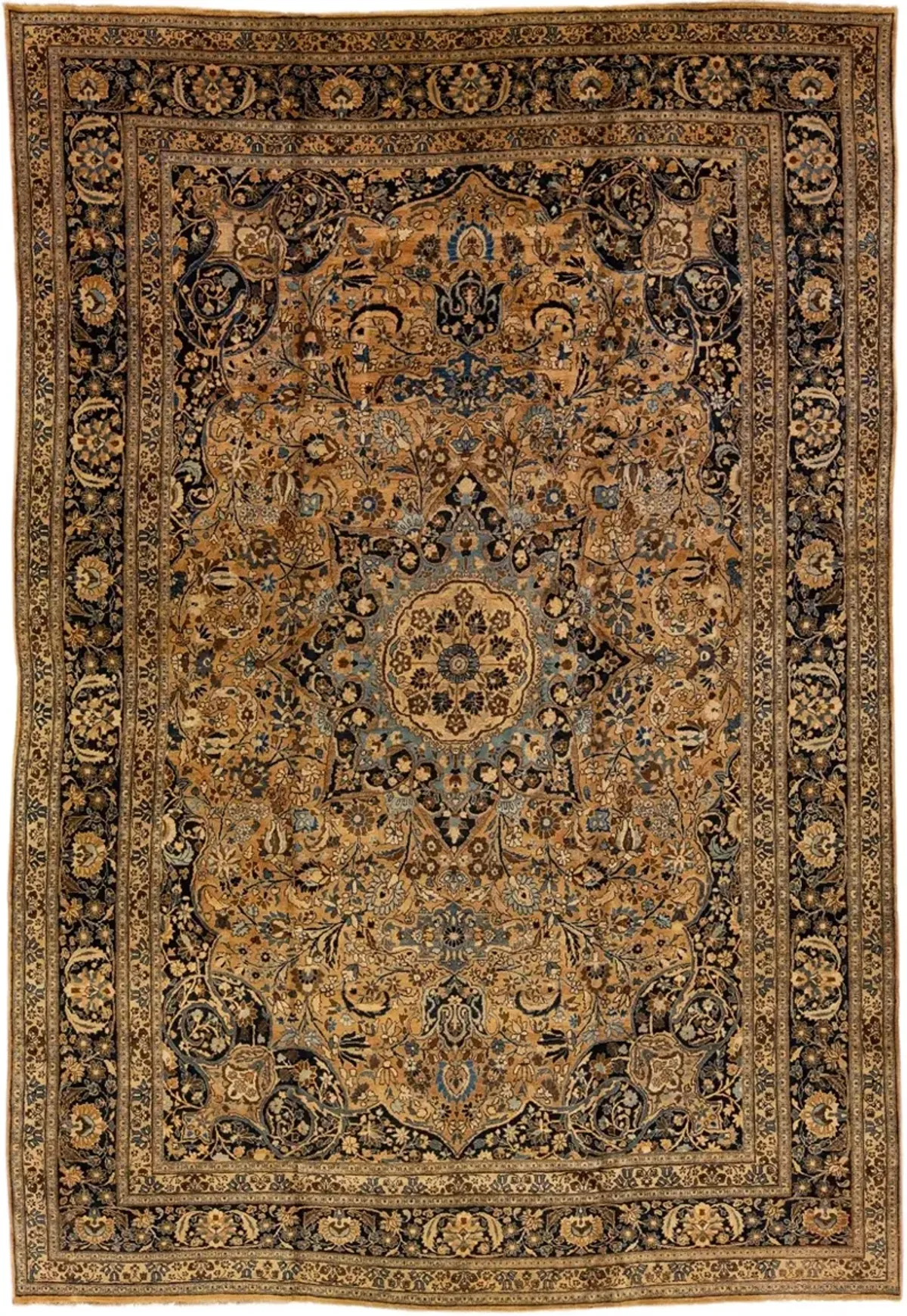 Antique Persian Mashad Floral Rug - Apadana - Beige - Beige