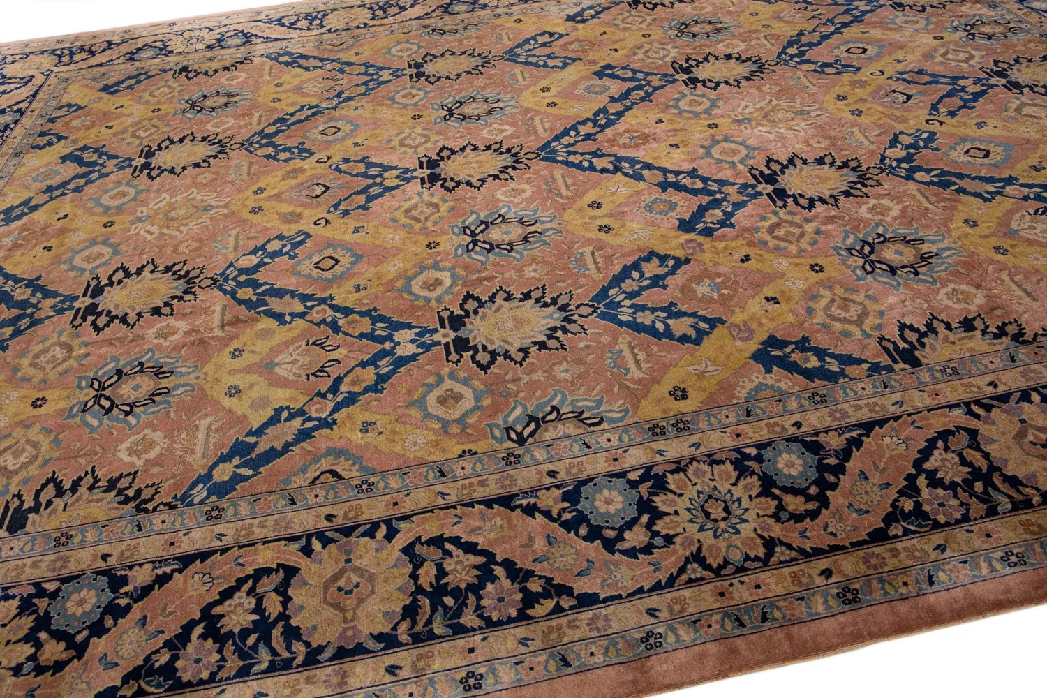 Antique Indian Agra Floral Rug - Apadana - Beige - Beige