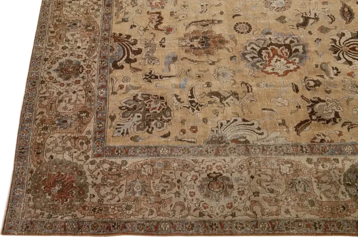 Antique Persian Tabriz Floral Rug - Apadana - Brown - Brown