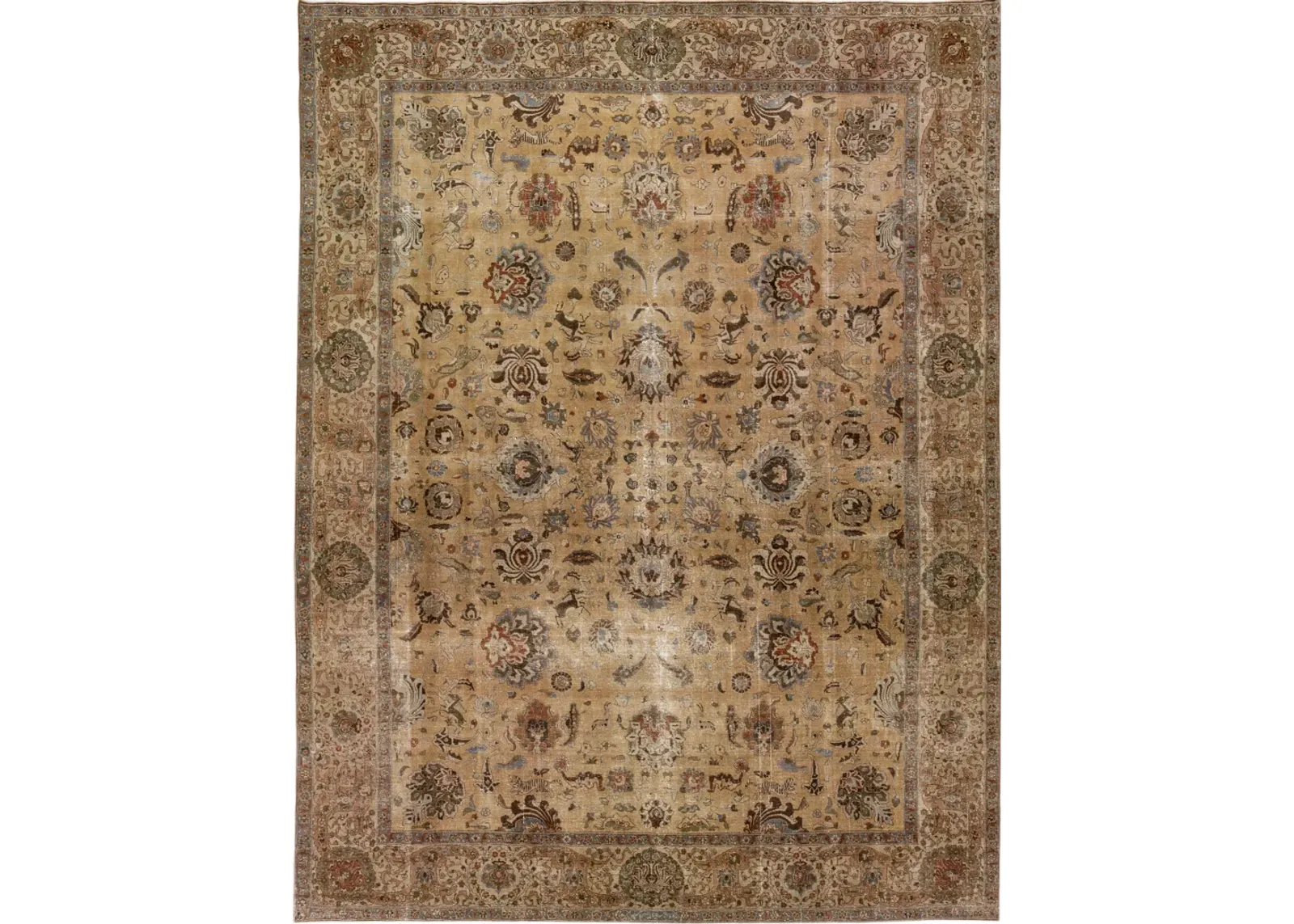 Antique Persian Tabriz Floral Rug - Apadana - Brown - Brown