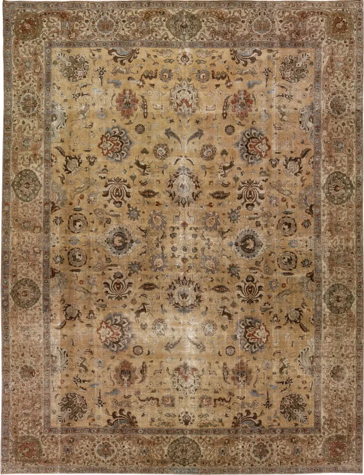 Antique Persian Tabriz Floral Rug - Apadana - Brown - Brown