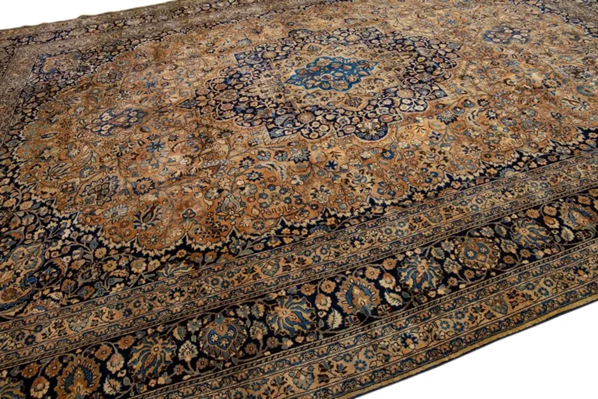 Antique Persian Mashad Medallion Rug - Apadana - Brown - Brown