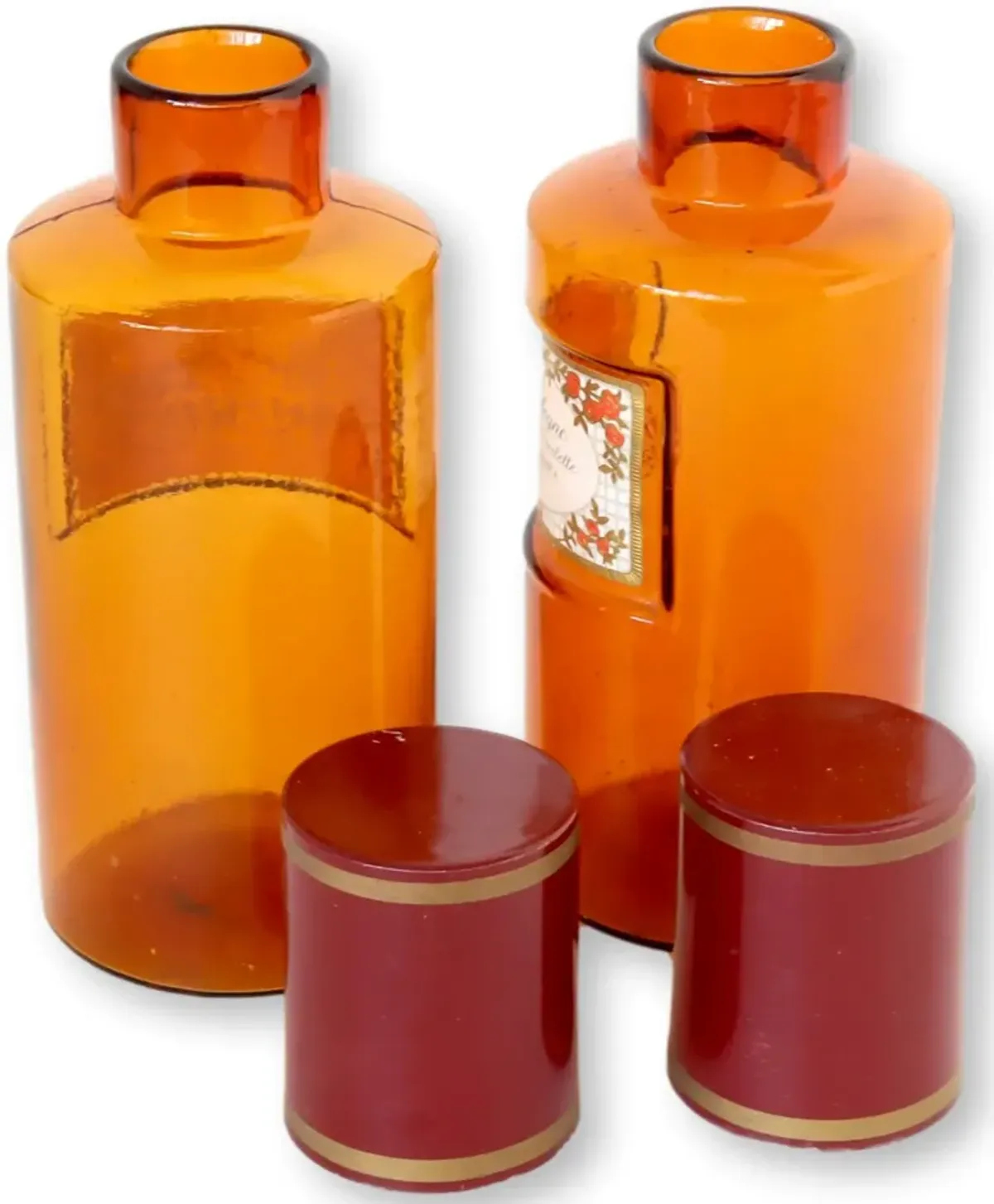 French Pharmacy Apothecary Bottles - Set of 2 - Rose Victoria - Orange