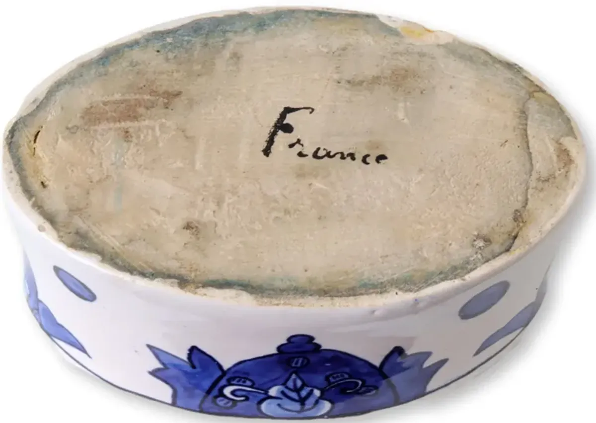 Antique French Faience Inkwell - Rose Victoria - Blue