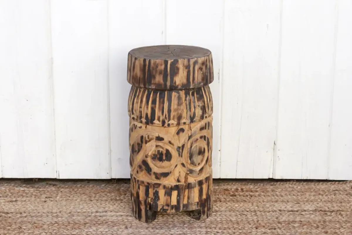 Naga Carved Tribal End Table - de-cor - Brown