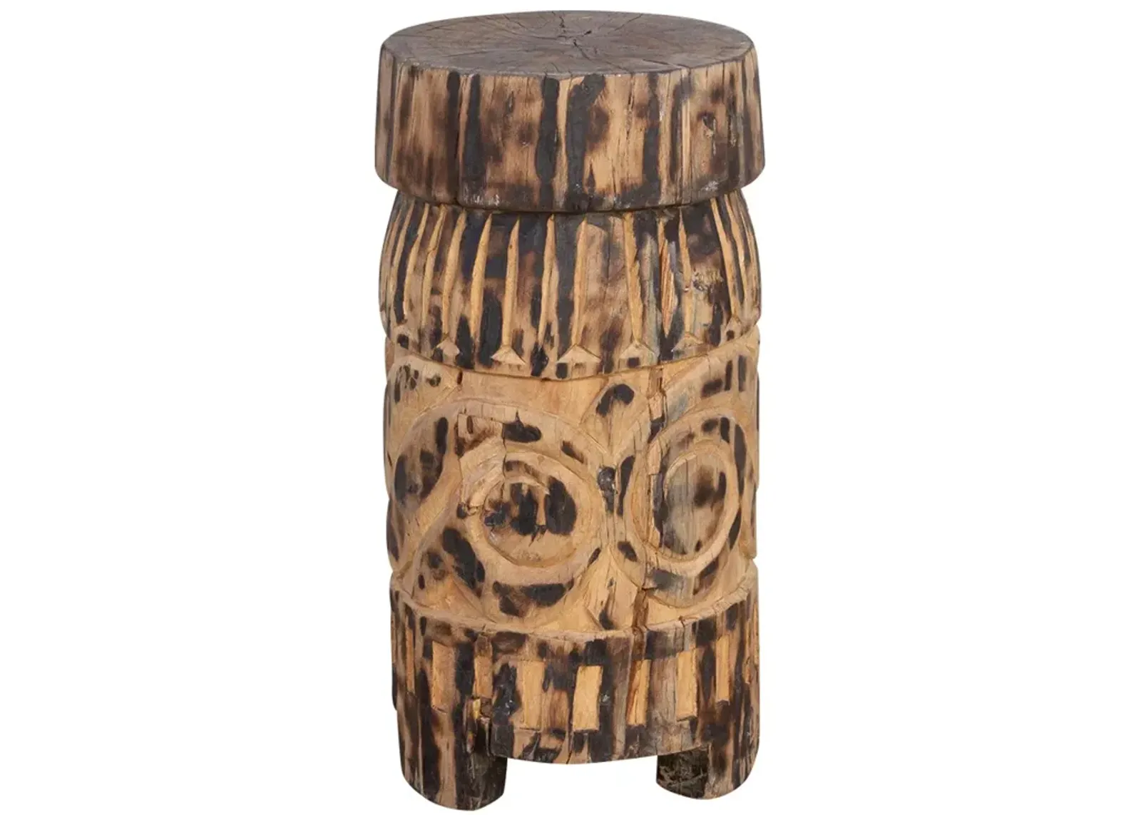 Naga Carved Tribal End Table - de-cor - Brown