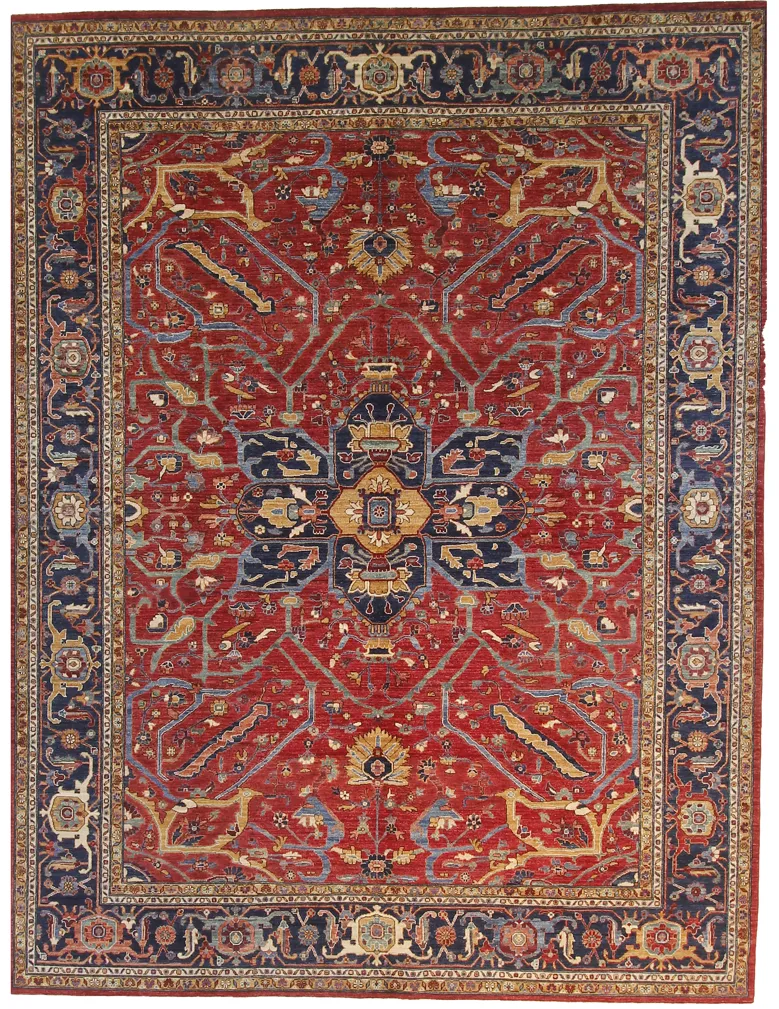 9" x 12" Heriz Rug - Red/Blue - F.J. Kashanian - Red