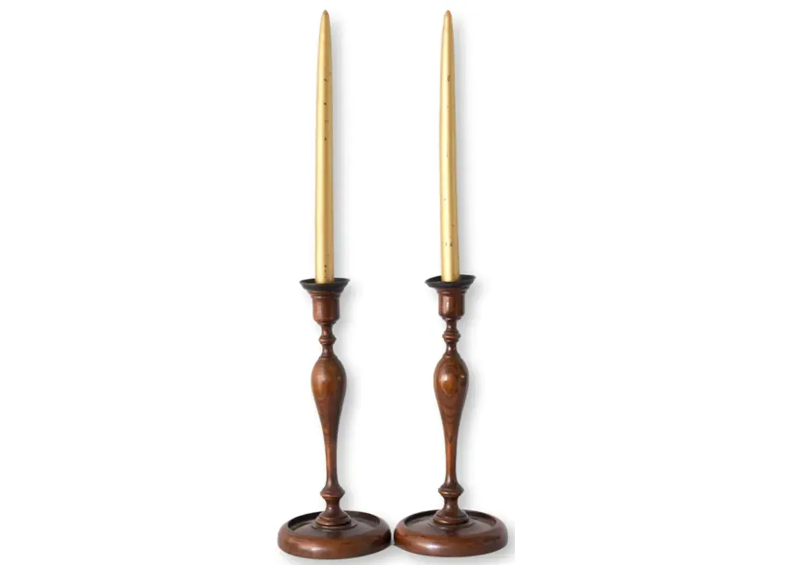 English Georgian Turned Candlesticks - Pr - New England Mercantile - Brown