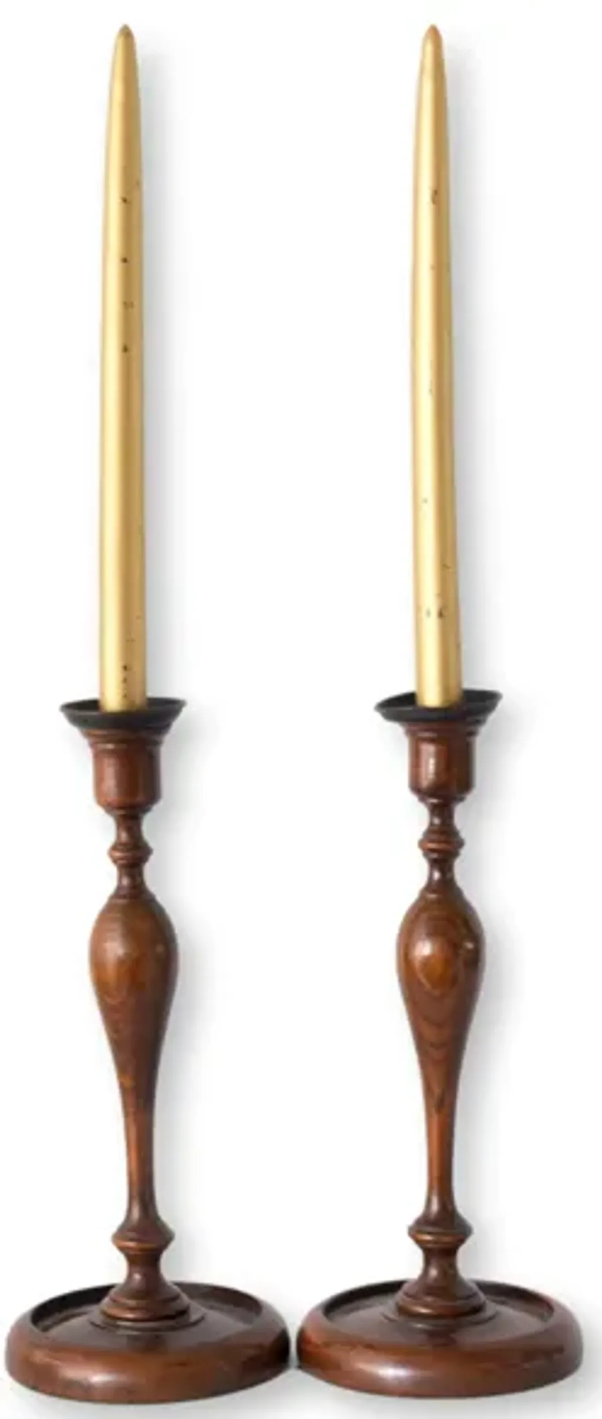 English Georgian Turned Candlesticks - Pr - New England Mercantile - Brown