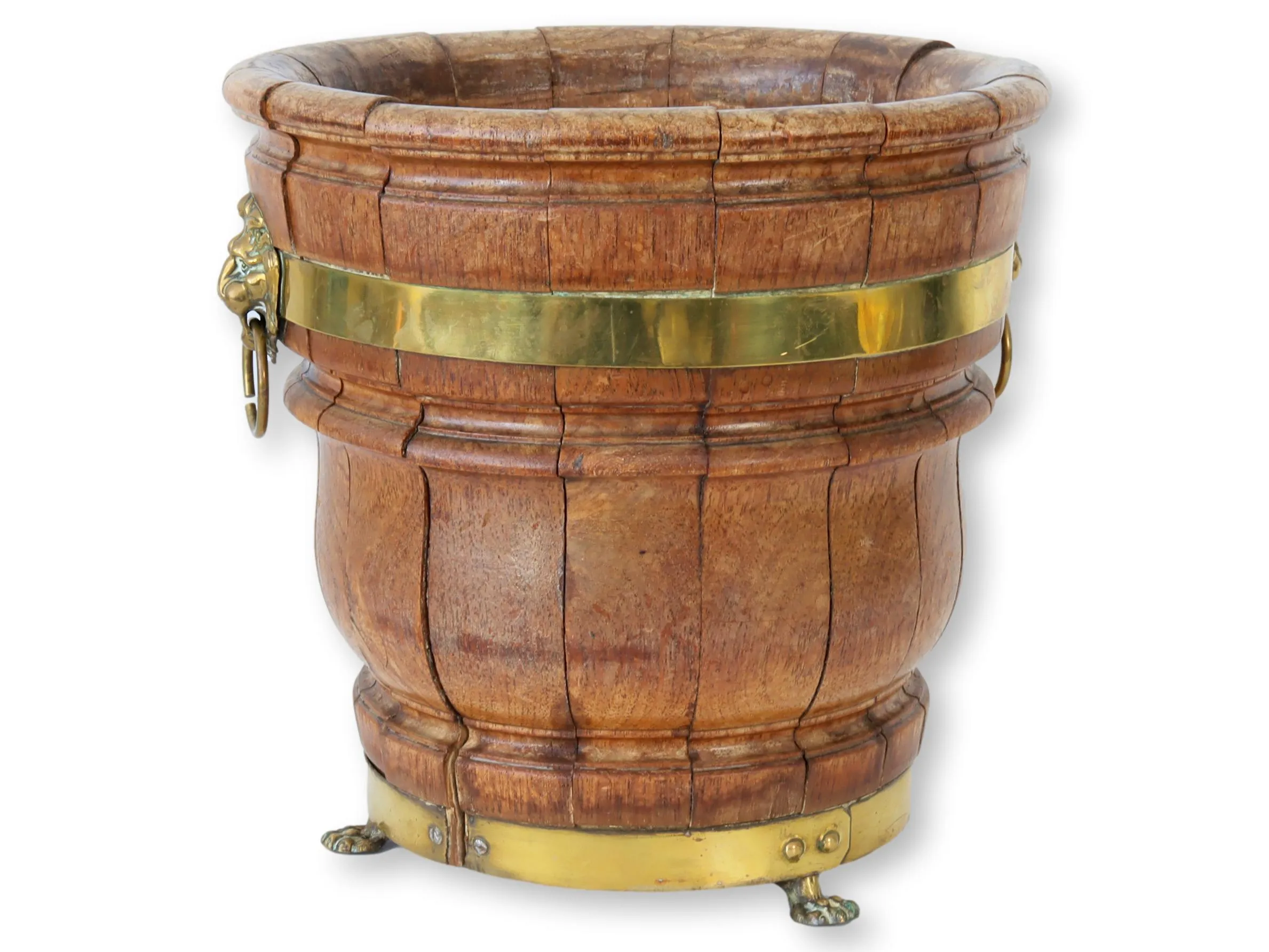 English Oak Brass Banded Outdoor Planter - New England Mercantile - Brown - 10" w x 9.5" h